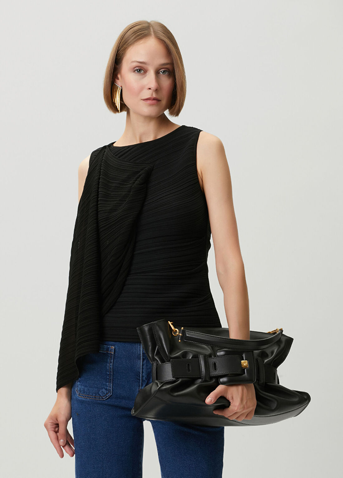 Balmain Siyah Asimetrik Bluz