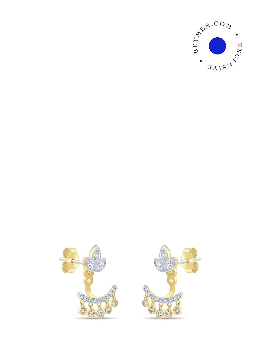Safir Mücevher Luna Lotus Pırlanta Taşlı 14 Ayar Altın Kadın Küpe