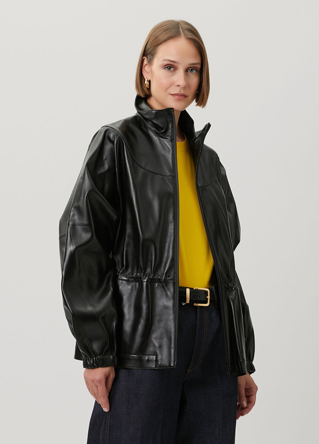Givenchy Siyah Beli Lastikli Deri Ceket