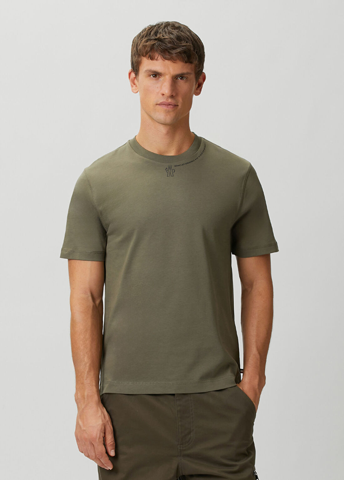 Moncler Grenoble Haki Yakası Logo Baskılı T-shirt