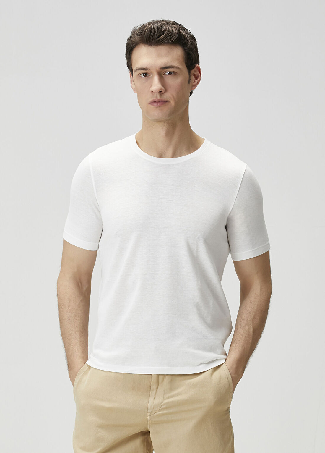 120% Lino Beyaz Keten T-shirt