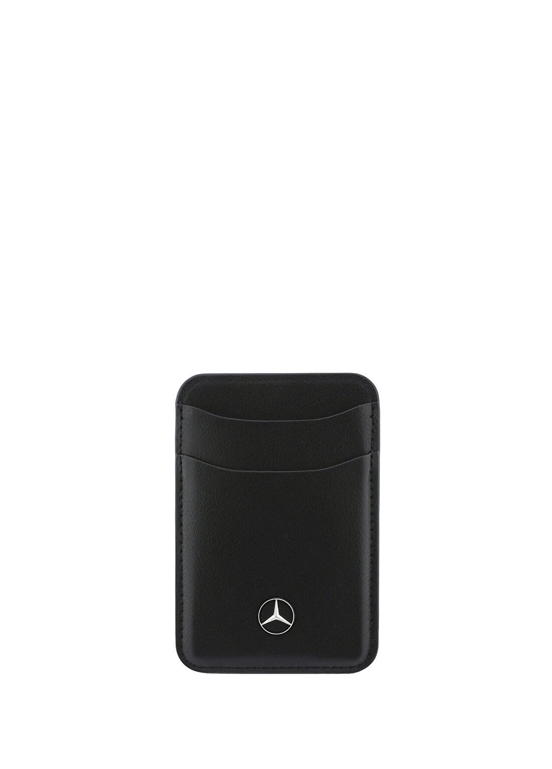 Mercedes 2 Hazneli Metal Logolu Siyah Deri Manyetik Kartlık