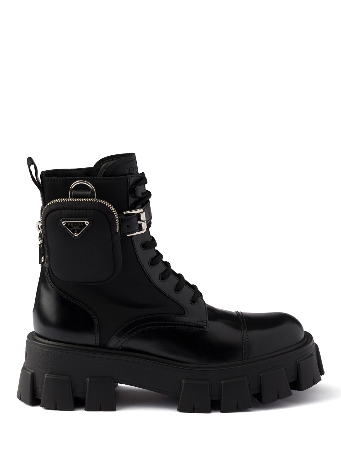 Prada Monolith Siyah Deri ve Re-Nylon Kadın Bot