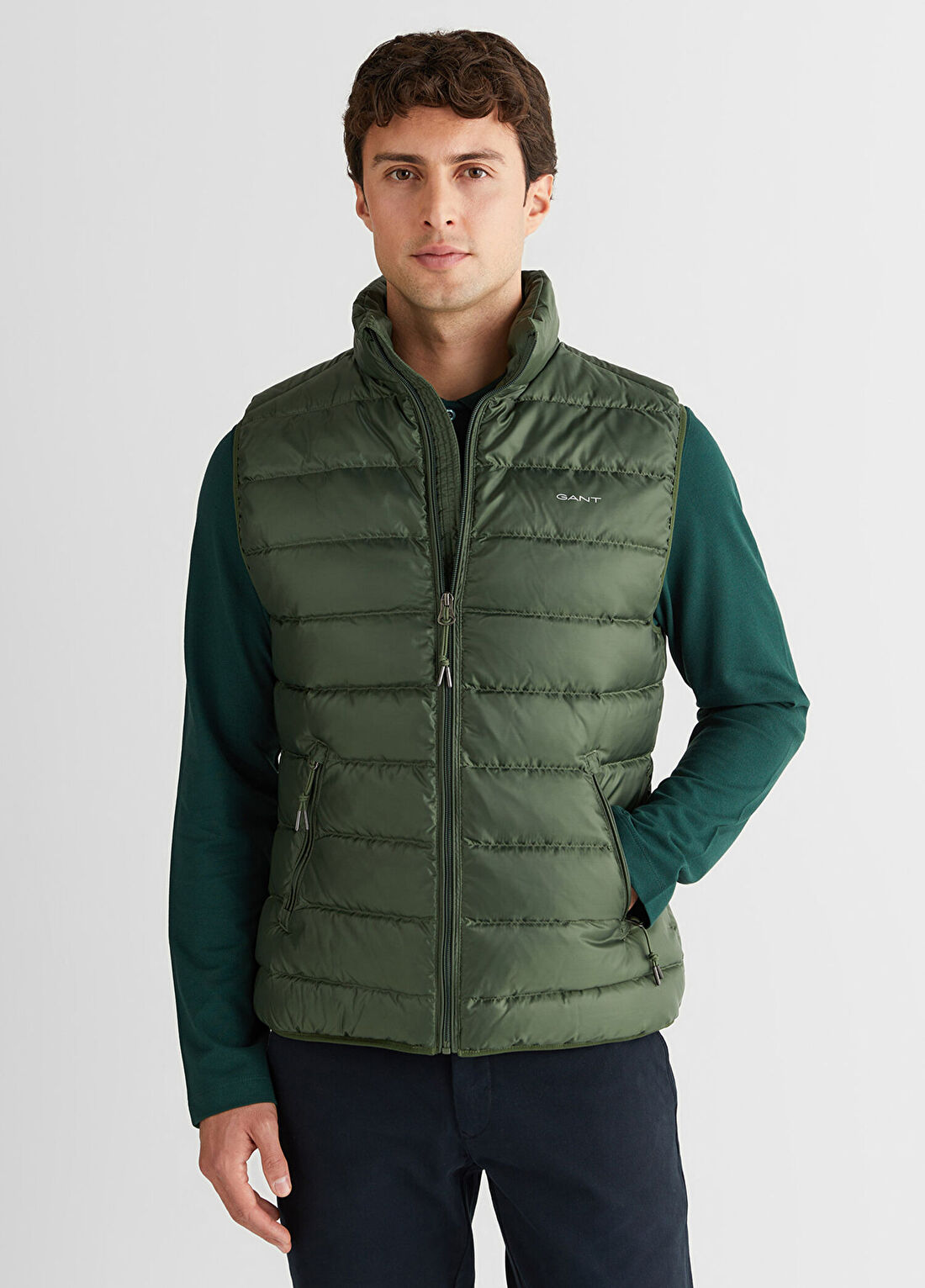 Gant Yeşil Regular Fit Dik Yaka Erkek Kaz Tüyü Yelek