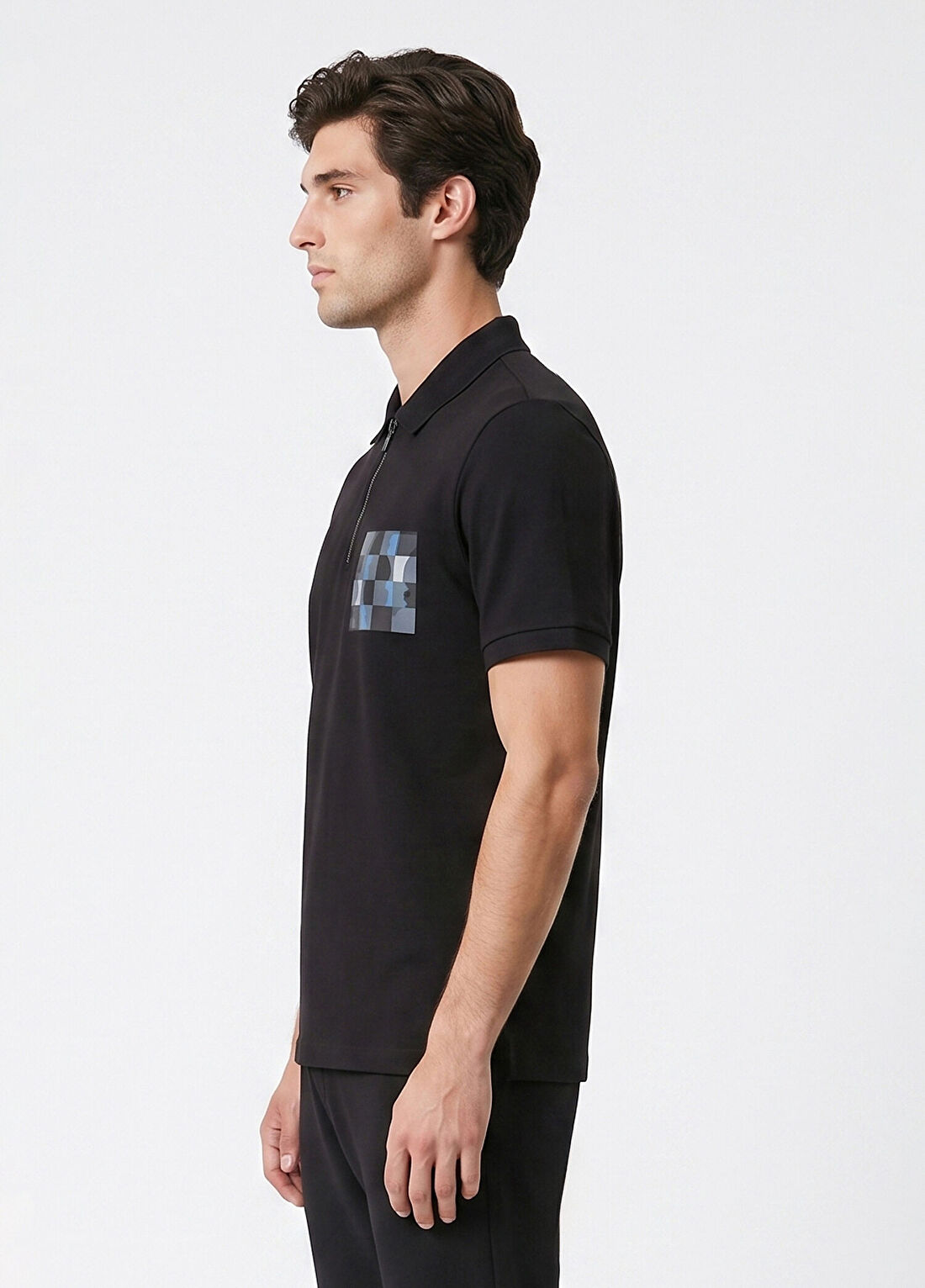 Network Siyah Satranç Baskılı T-shirt görsel 3