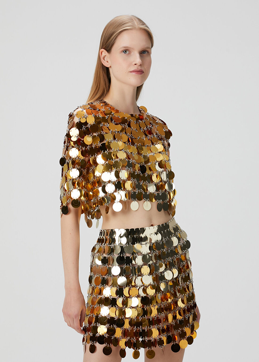 Rabanne Gold Payetli Crop Abiye Bluz görsel 3