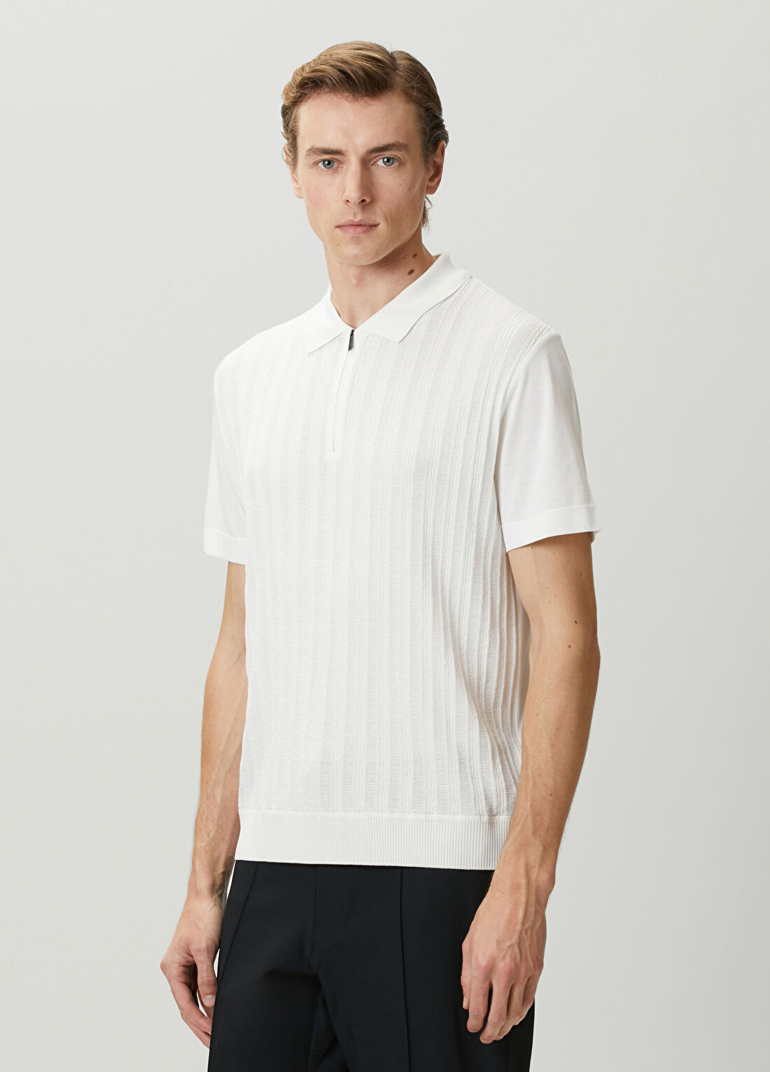Boss Beyaz Örgülü Polo T-shirt görsel 3
