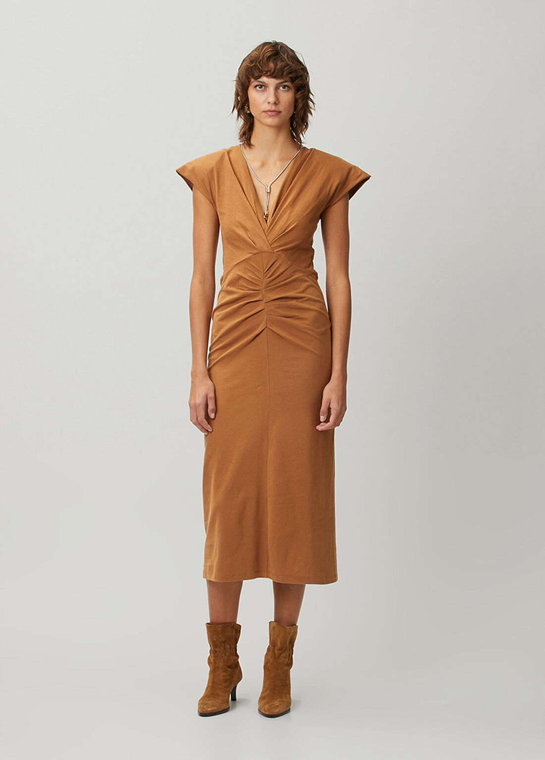 Isabel Marant Nadra Karamel Drapeli Midi Elbise