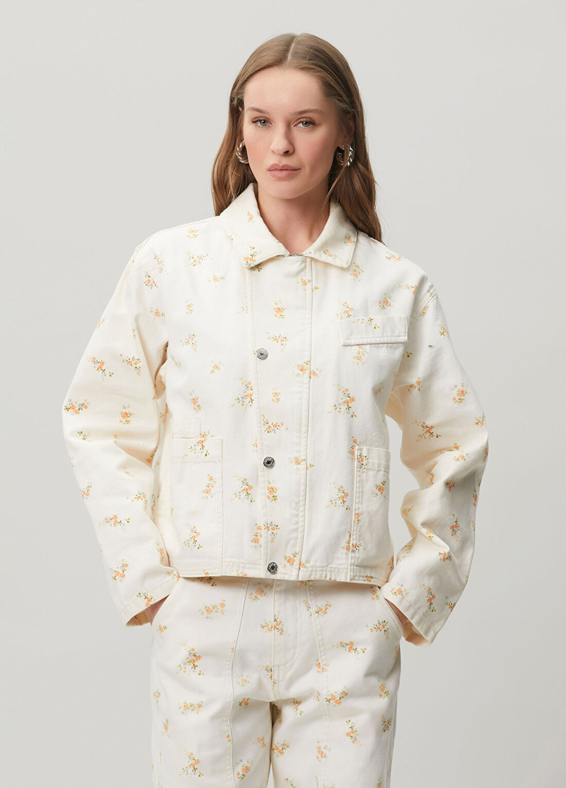 Msgm Kırık Beyaz Çiçek Desenli Kanvas Ceket