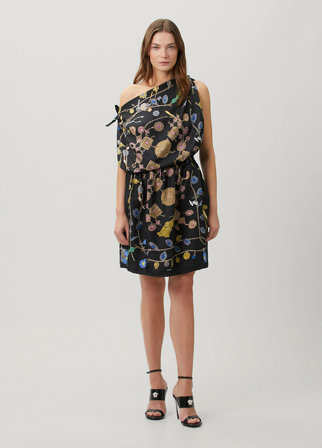 Versace Siyah Desenli Mini İpek Elbise