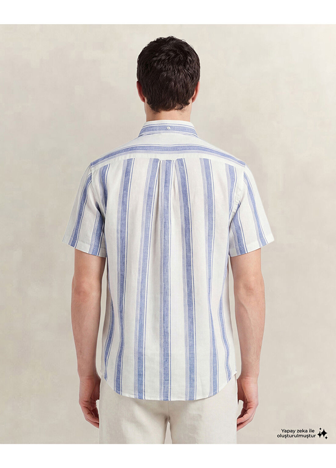 Gant Mavi Çizgili Regular Fit Kısa Kollu Erkek Gömlek görsel 2