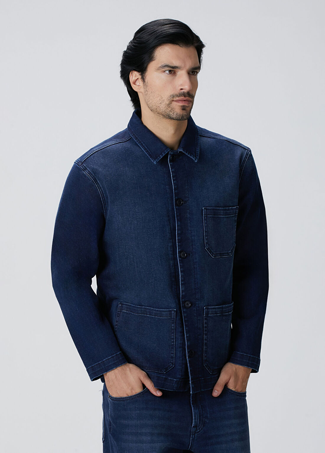 Network Mavi Casmere Touch Denim Ceket görsel 4