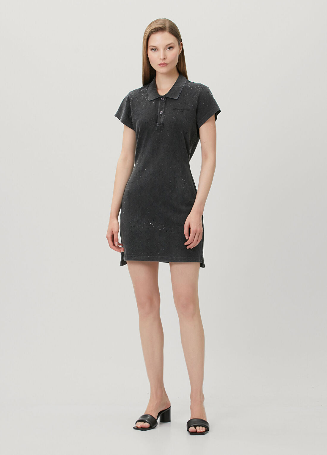 Alexander Wang Antrasit Taşlı Mini Polo Elbise görsel 2