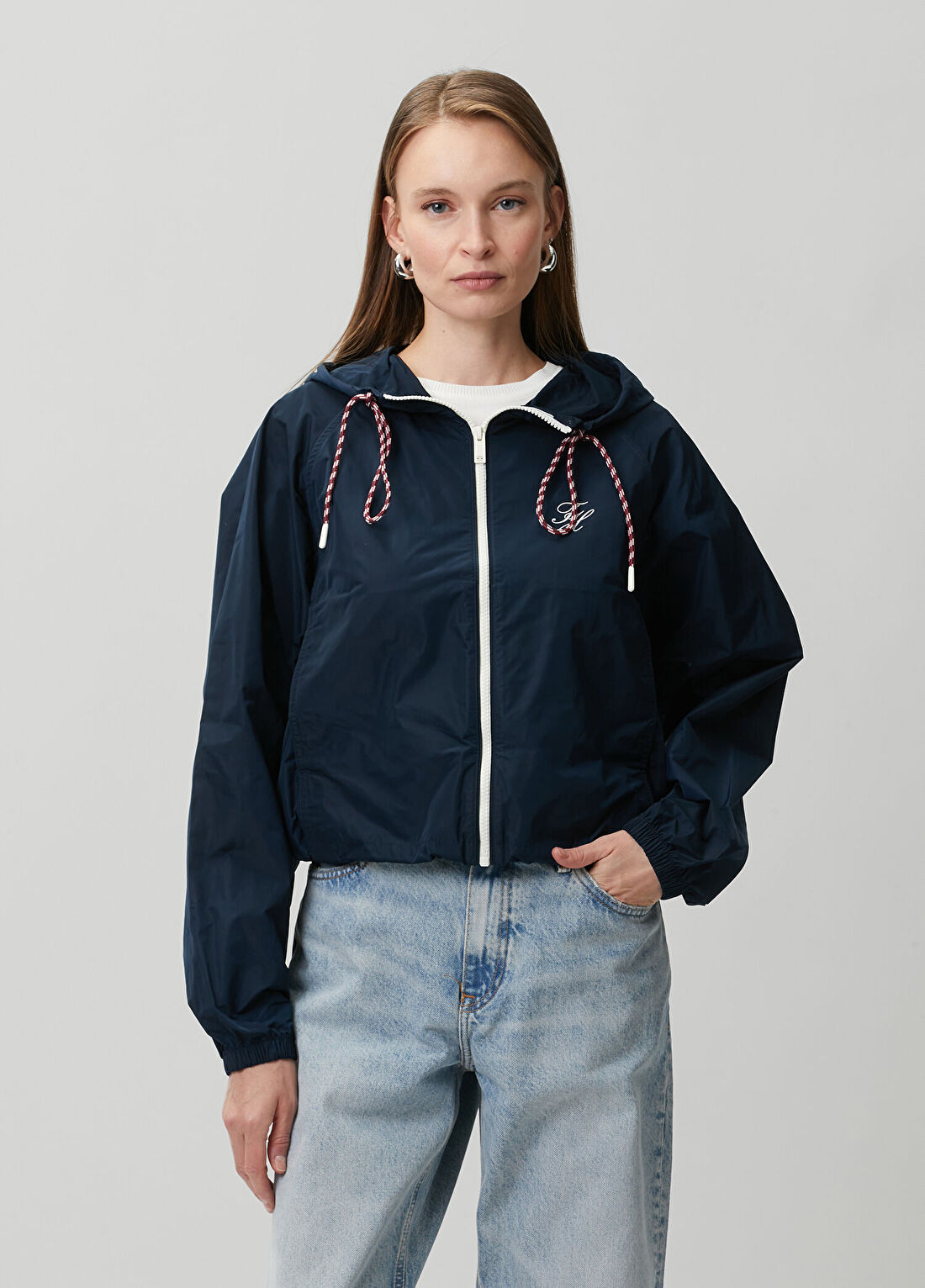 Tommy Hilfiger Lacivert Kapüşonlu Rüzgarlık Ceket