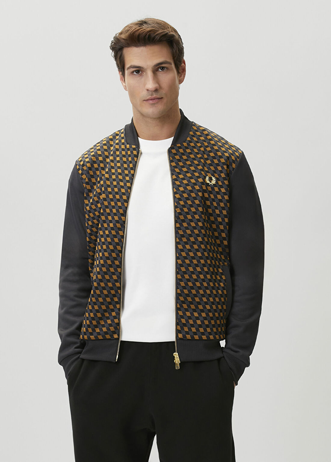 Fred Perry Gri Geometrik Desenli Ceket