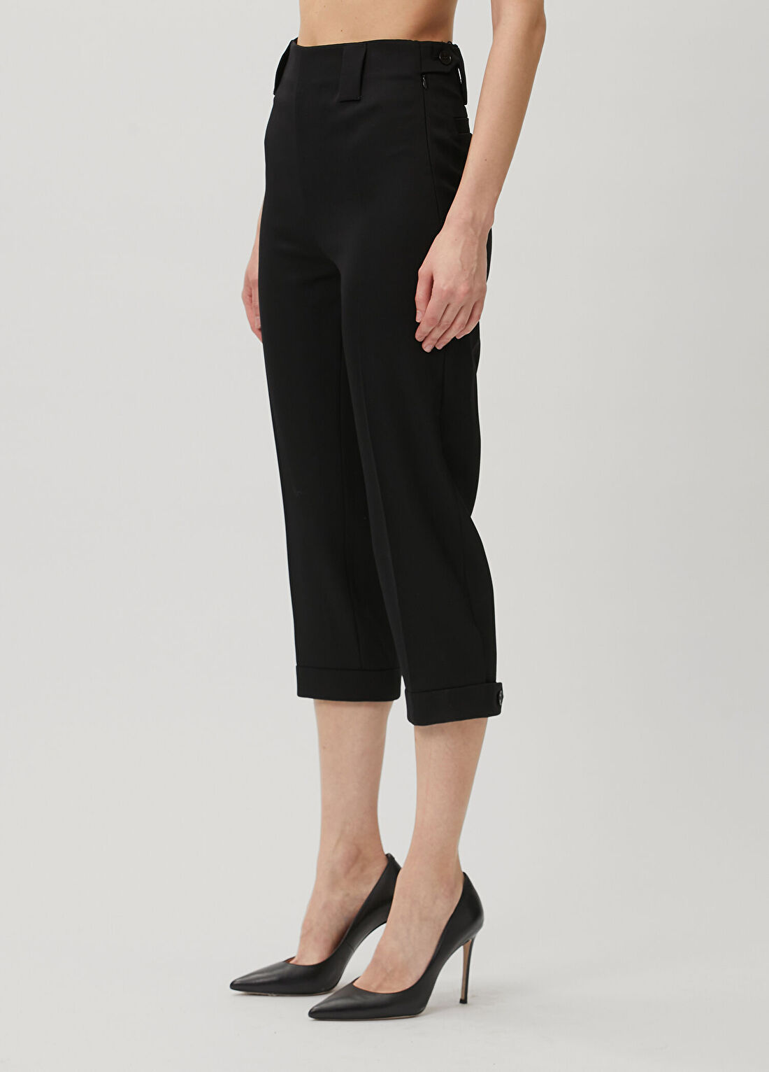 Versace Siyah Cropped Yün Pantolon görsel 3