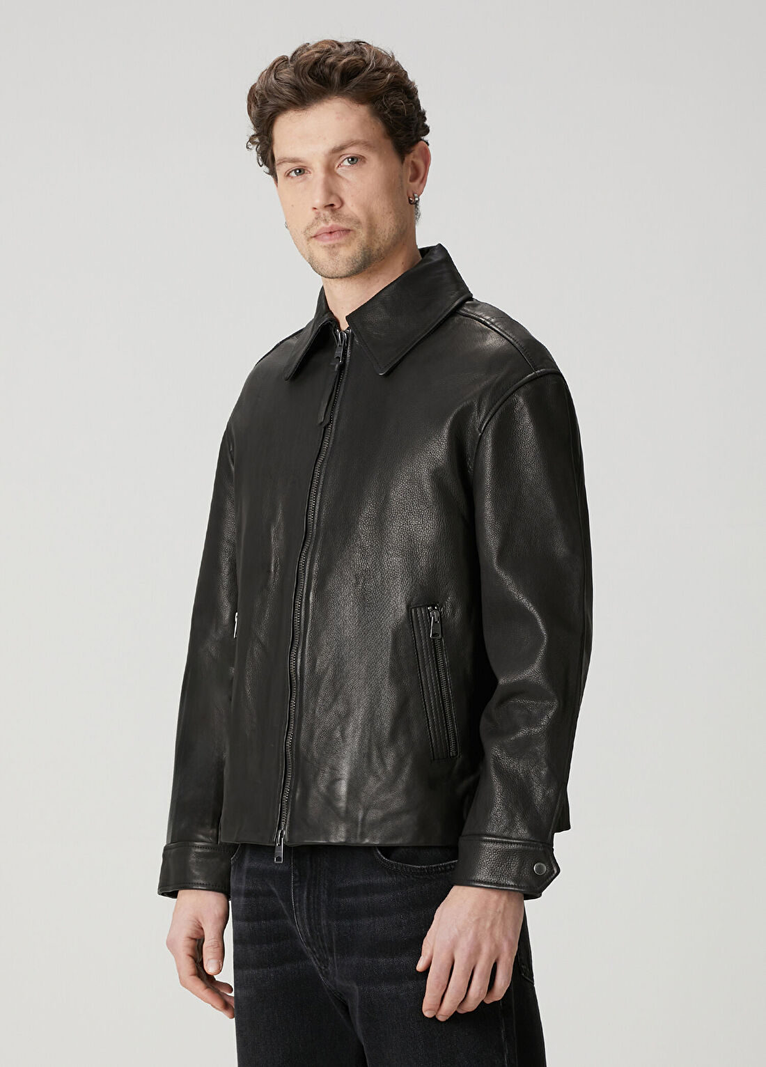 AllSaints Garrison Siyah Deri Ceket görsel 3