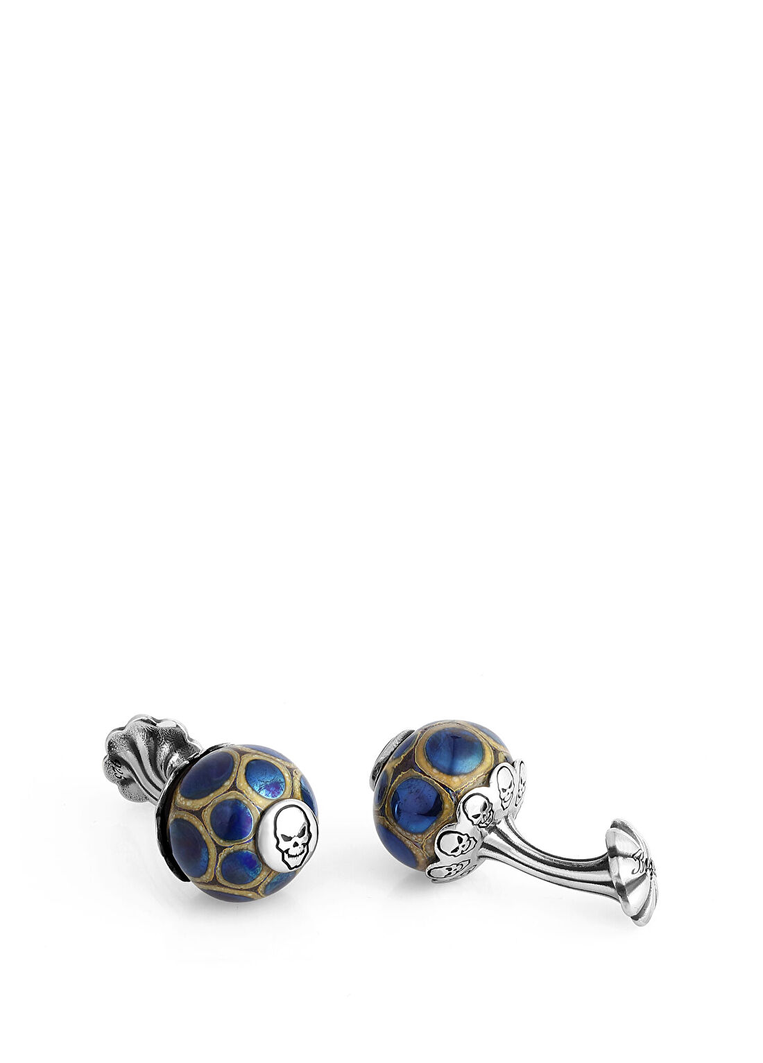 Boga Glass Beads Skull Fx Gümüş Kol Düğmesi
