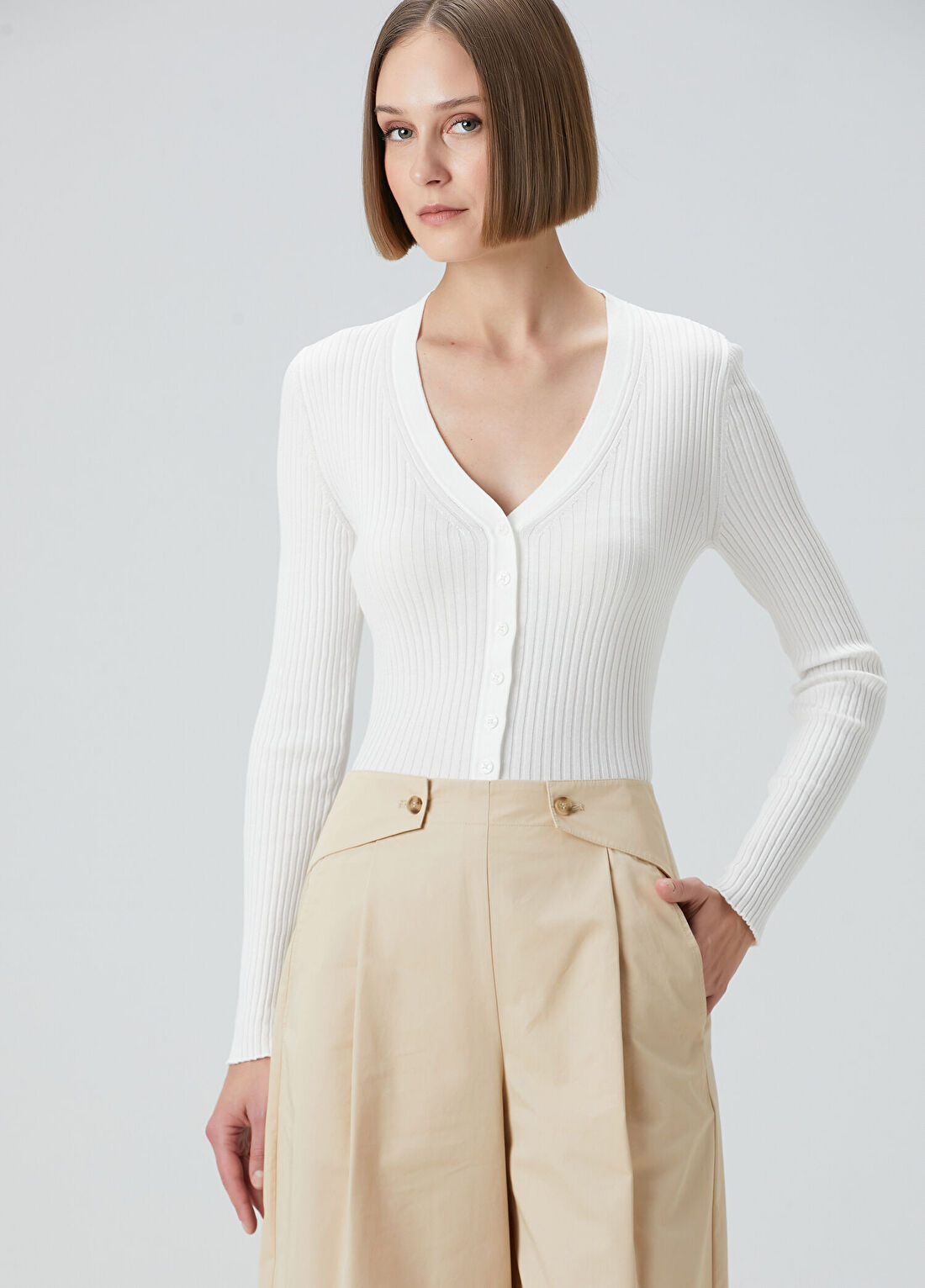Beymen Collection Beyaz Ribli Koton Hırka