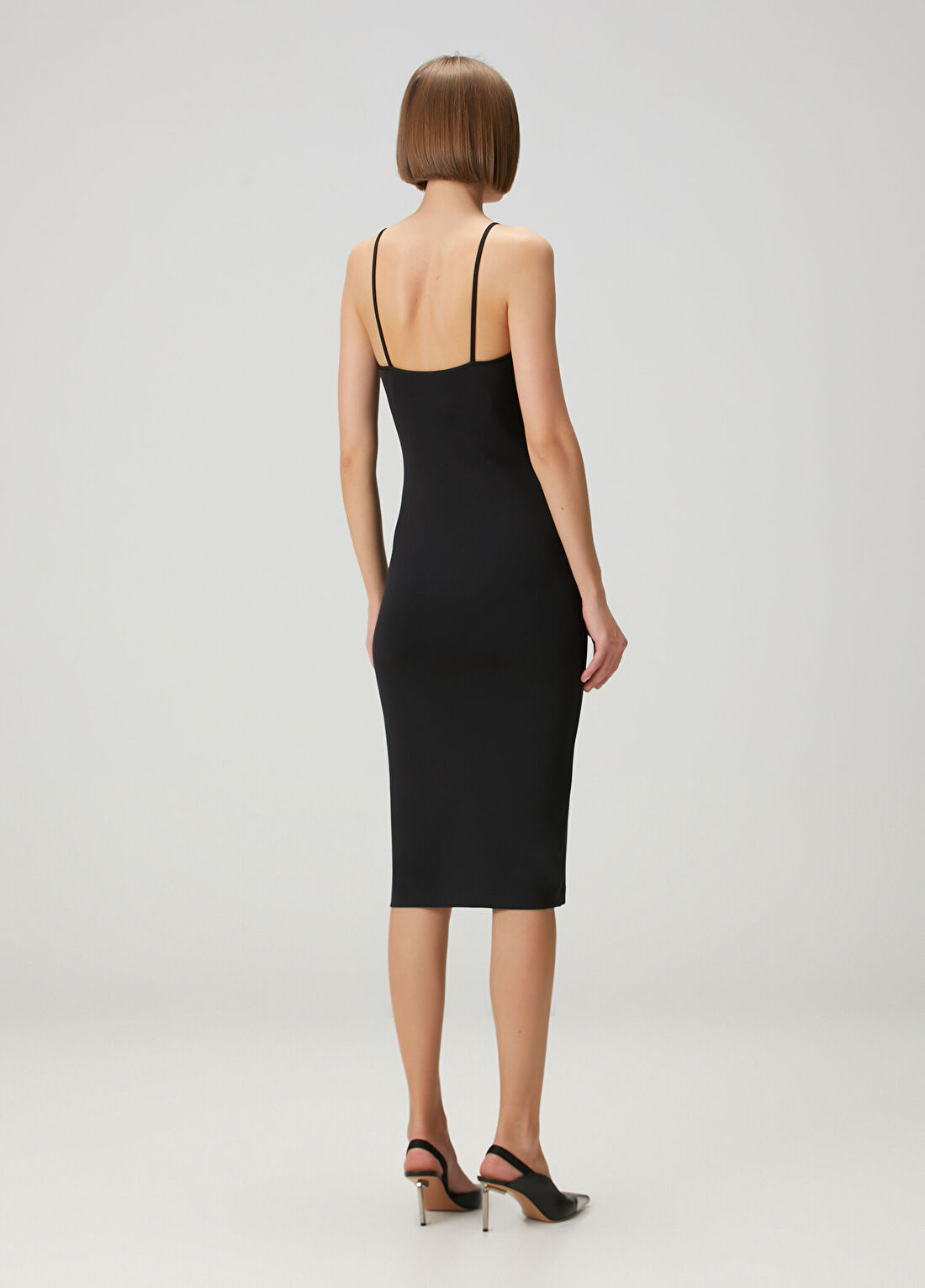 Off-White Siyah Midi Elbise görsel 4