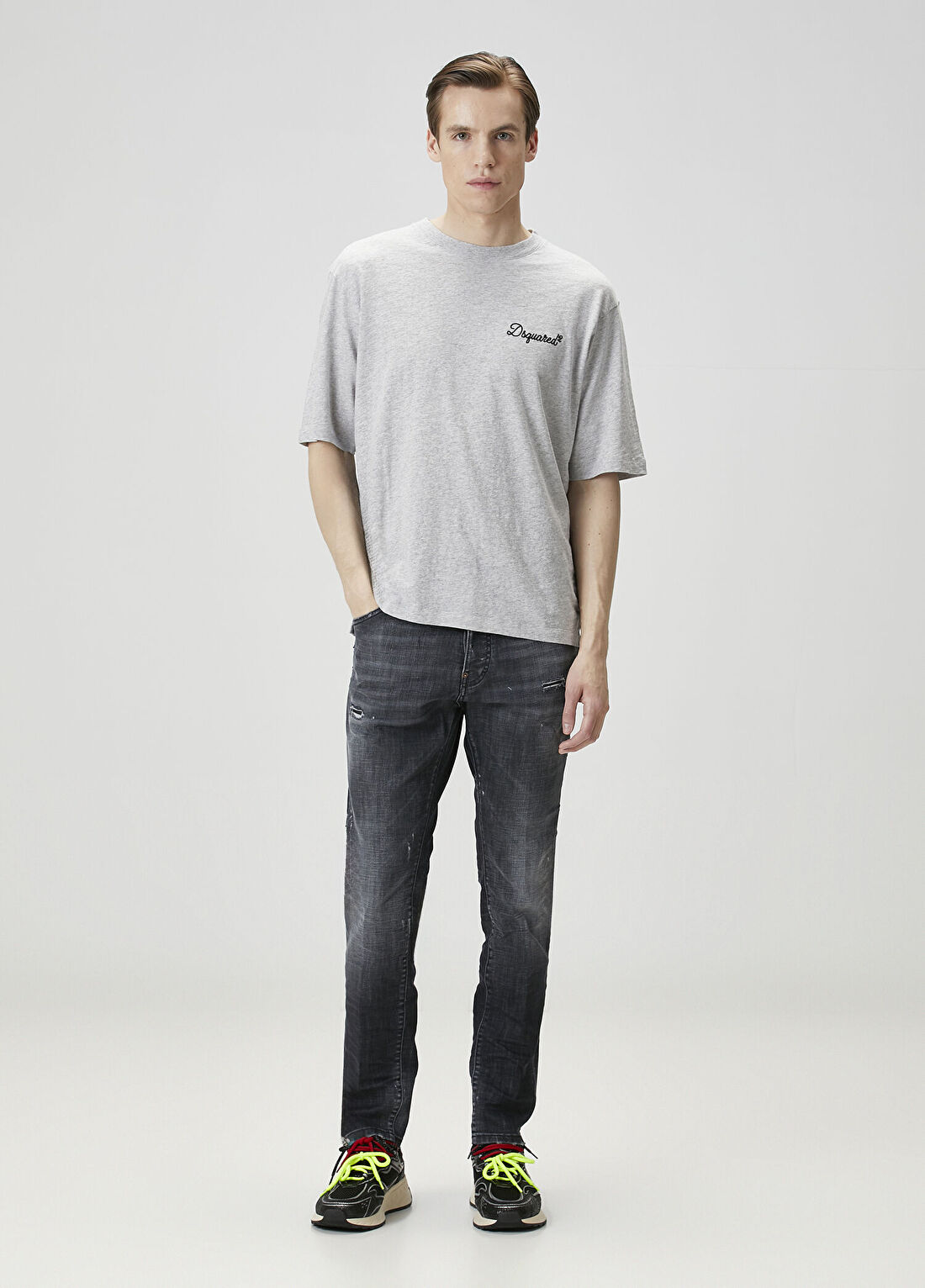 Dsquared2 Gri Logo Nakışlı T-shirt görsel 2