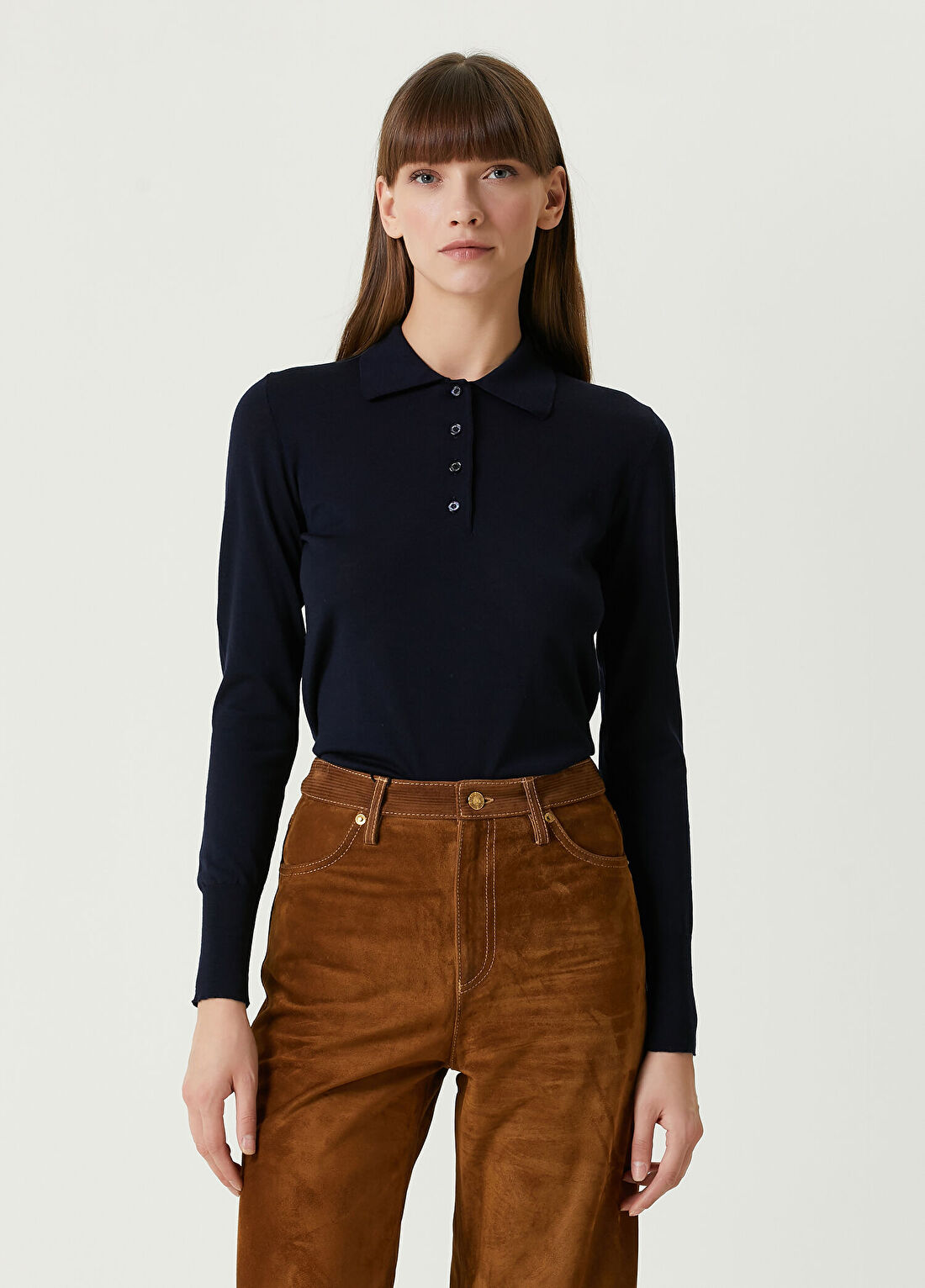 Golden Goose Lacivert Polo Yaka Yün Triko