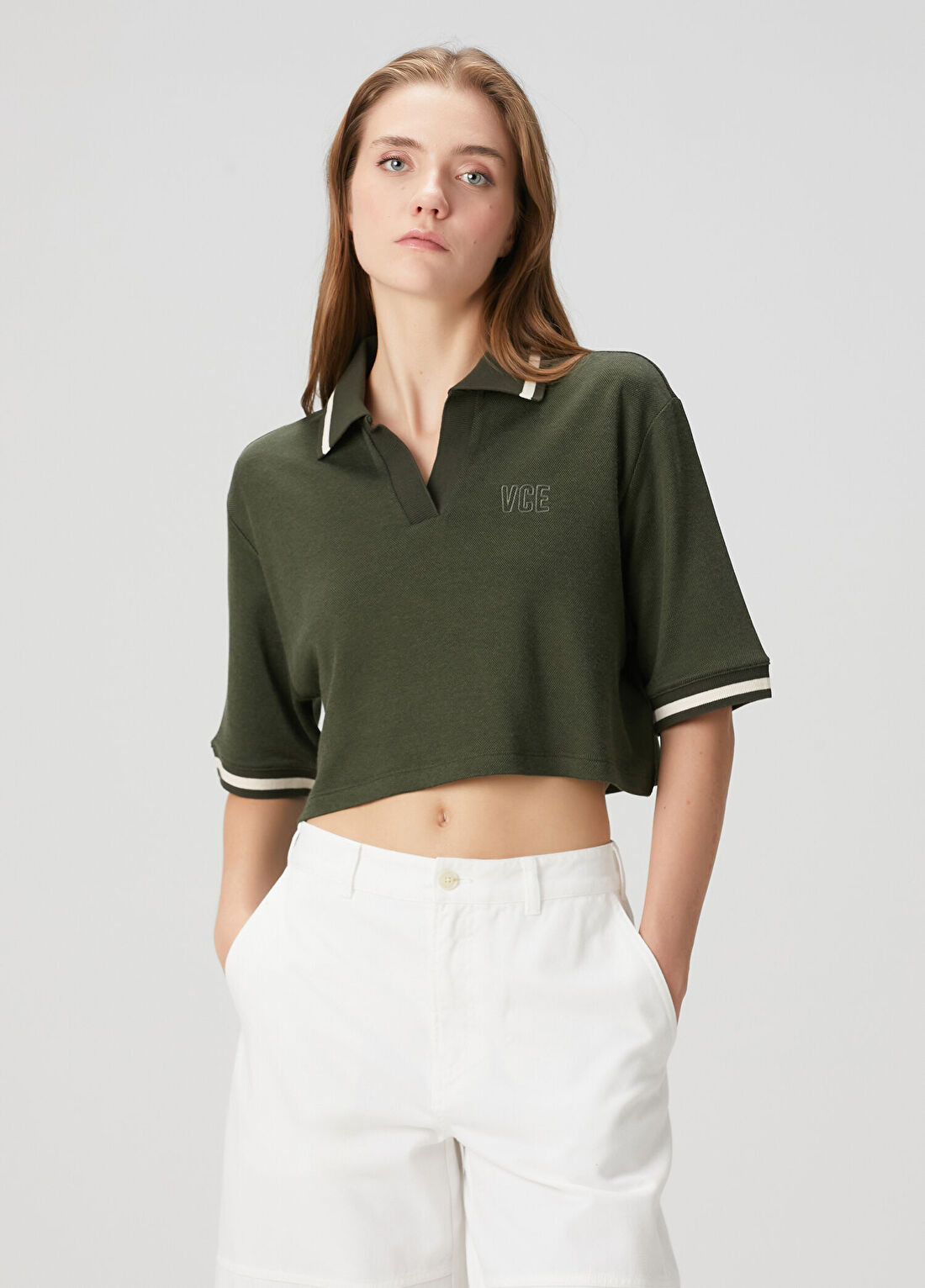 Golden Goose Koyu Yeşil Crop Polo T-shirt
