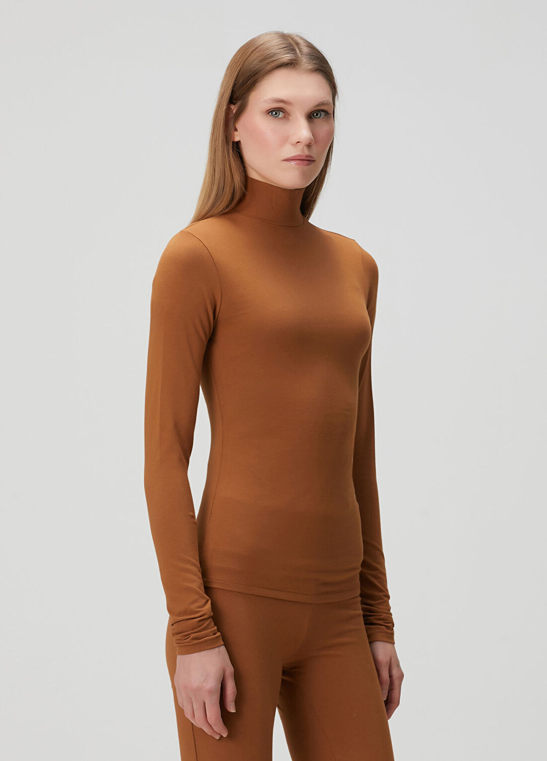 Skims Turtleneck Kahverengi T-shirt görsel 3