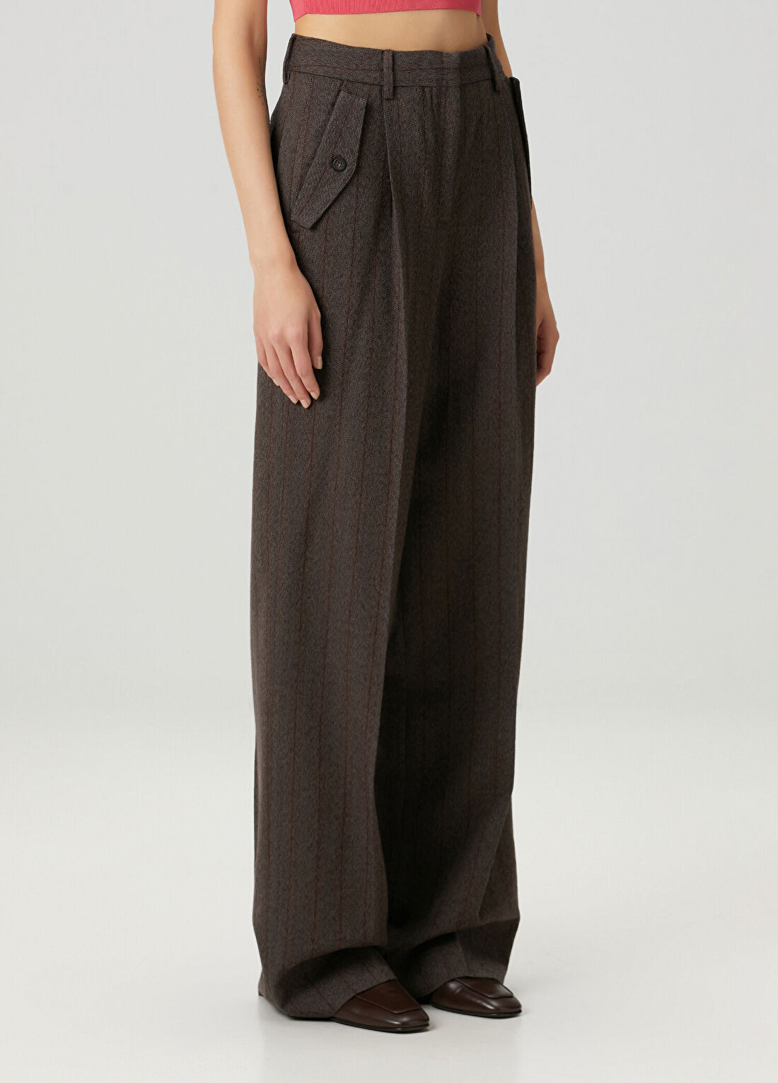 Golden Goose Journey Koyu Kahverengi Wide Leg Yün Pantolon görsel 3