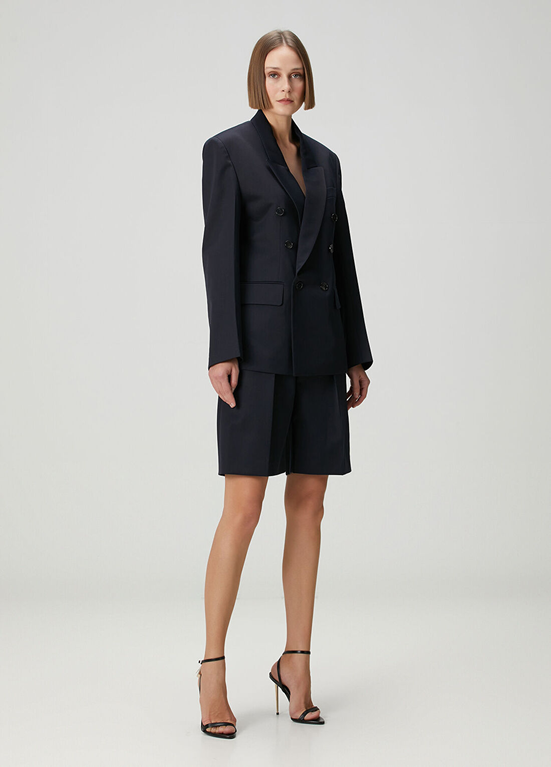 Victoria Beckham Lacivert Yün Kruvaze Blazer görsel 2