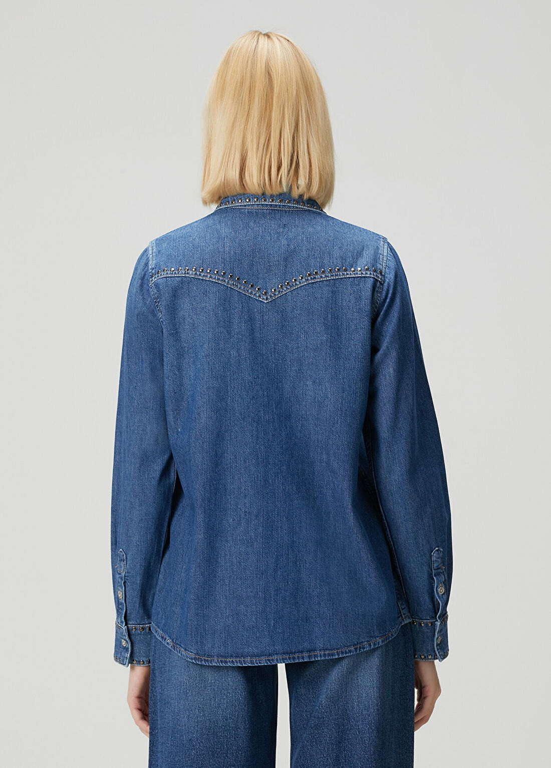 7 For All Mankind Mavi Troklu Denim Gömlek görsel 4