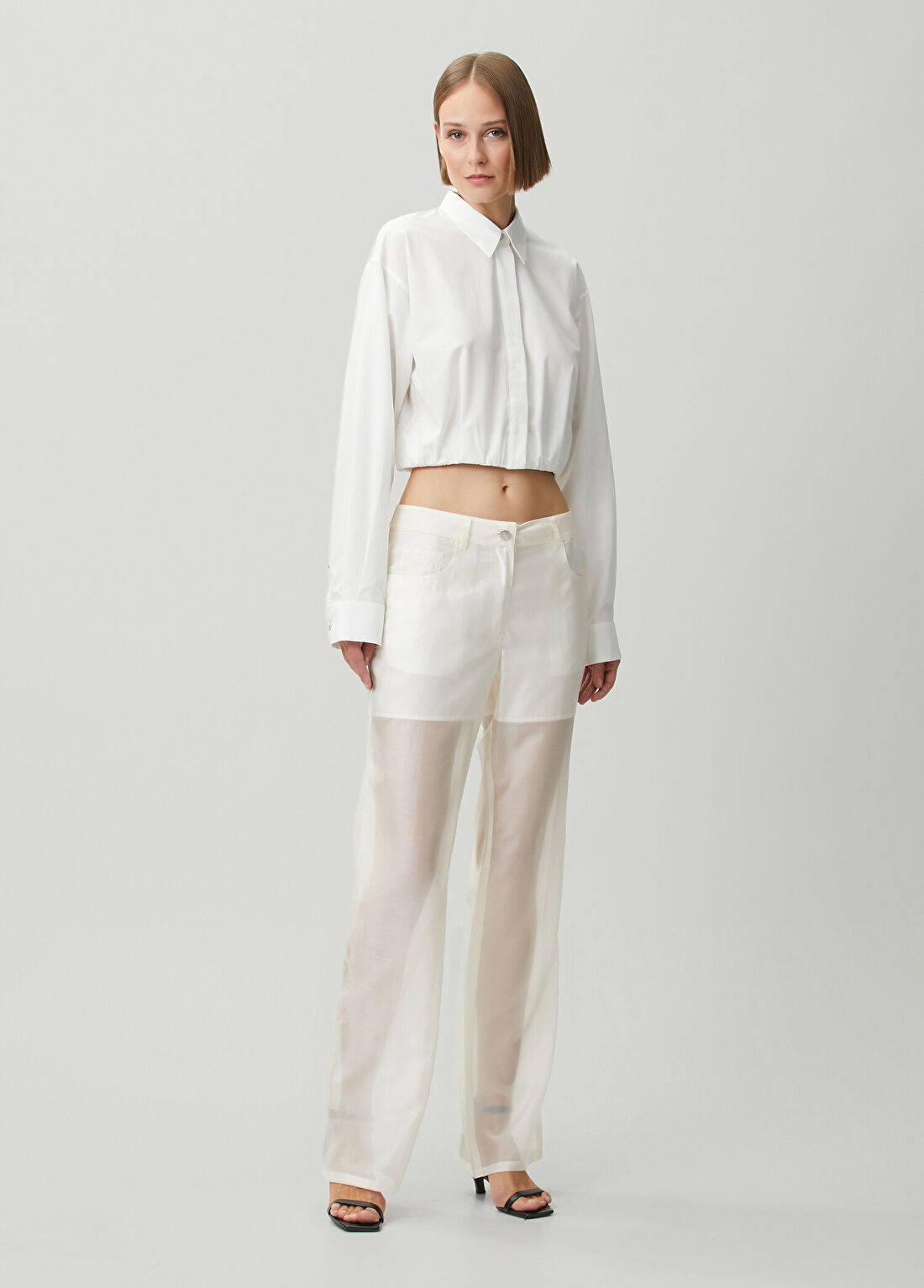 Helmut Lang Beyaz Crop Poplin Gömlek görsel 2