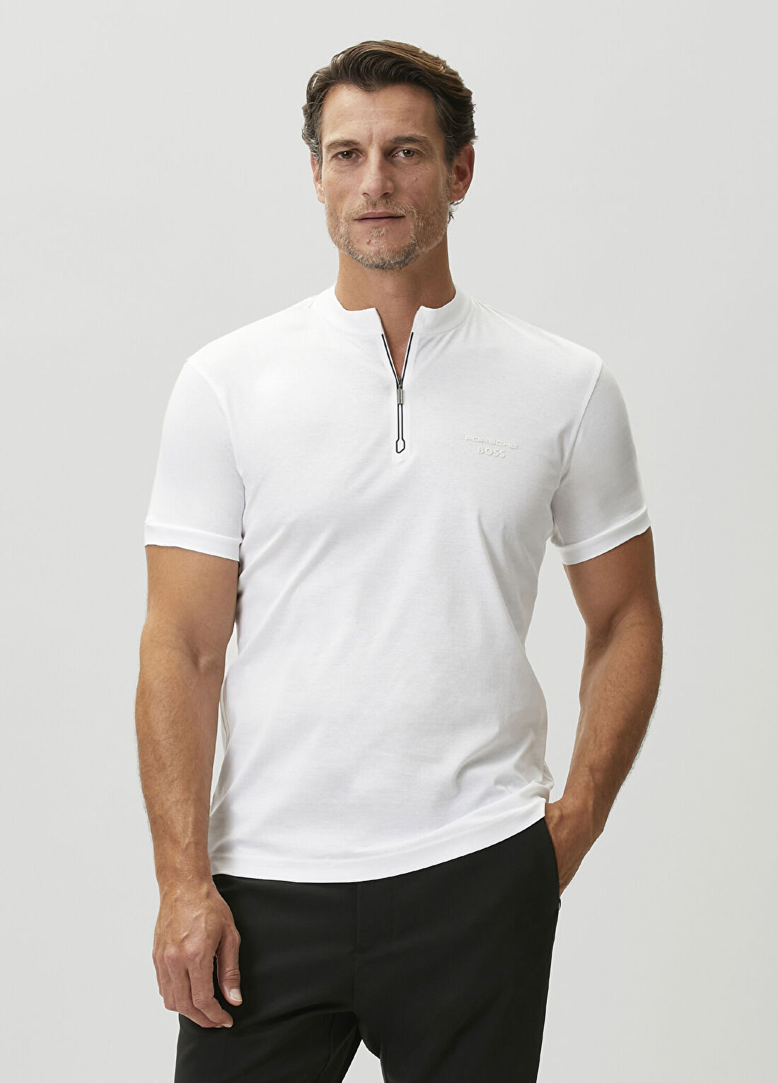 Boss Beyaz Yakası Fermuarlı T-shirt