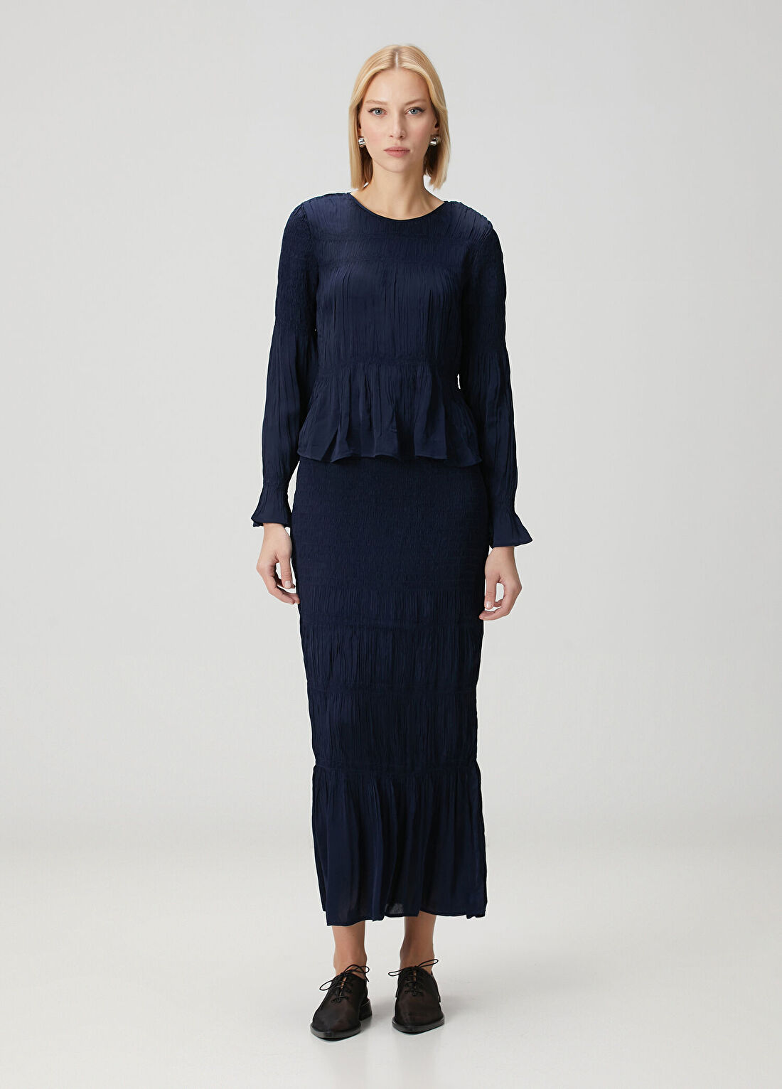 By Malene Birger Ilona Lacivert Dokulu Midi Etek