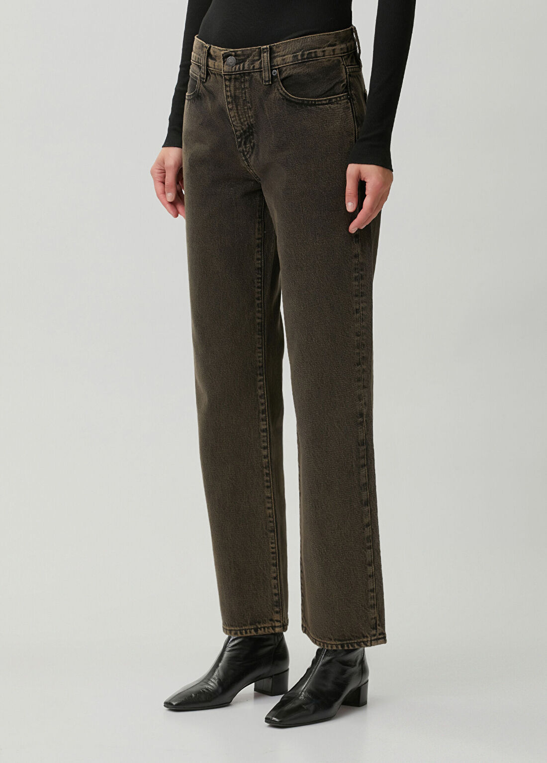 Frame Denim The Hang Kahverengi Straight Leg Jean Pantolon görsel 3