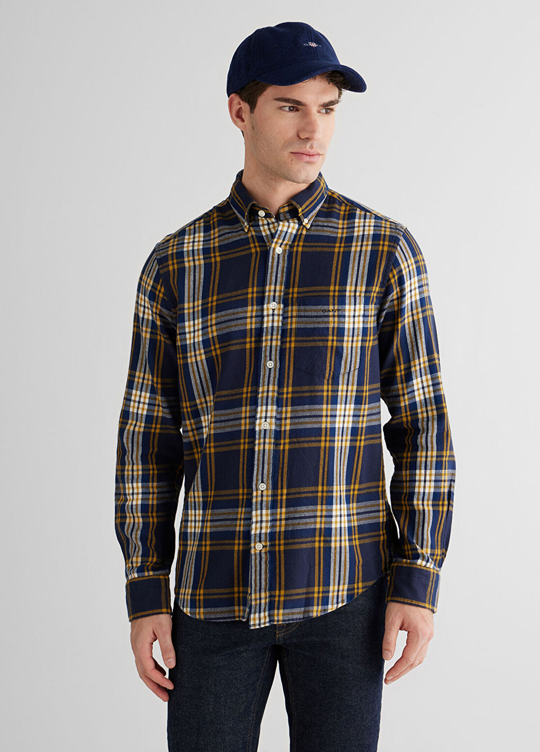 Gant Lacivert Regular Fit Düğmeli Uzun Kollu Erkek Gömlek