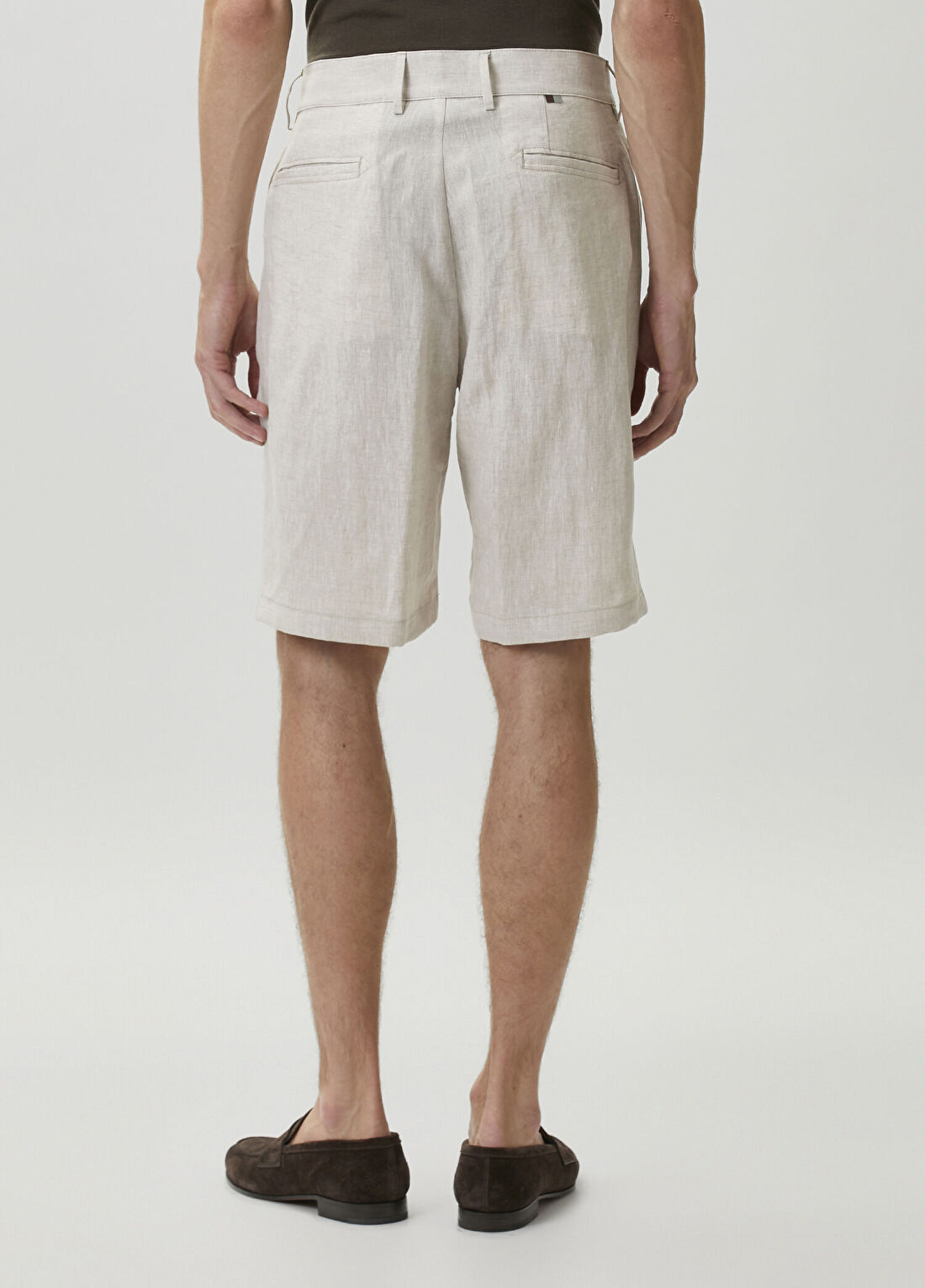 Canali Bej Keten Chino Bermuda görsel 3