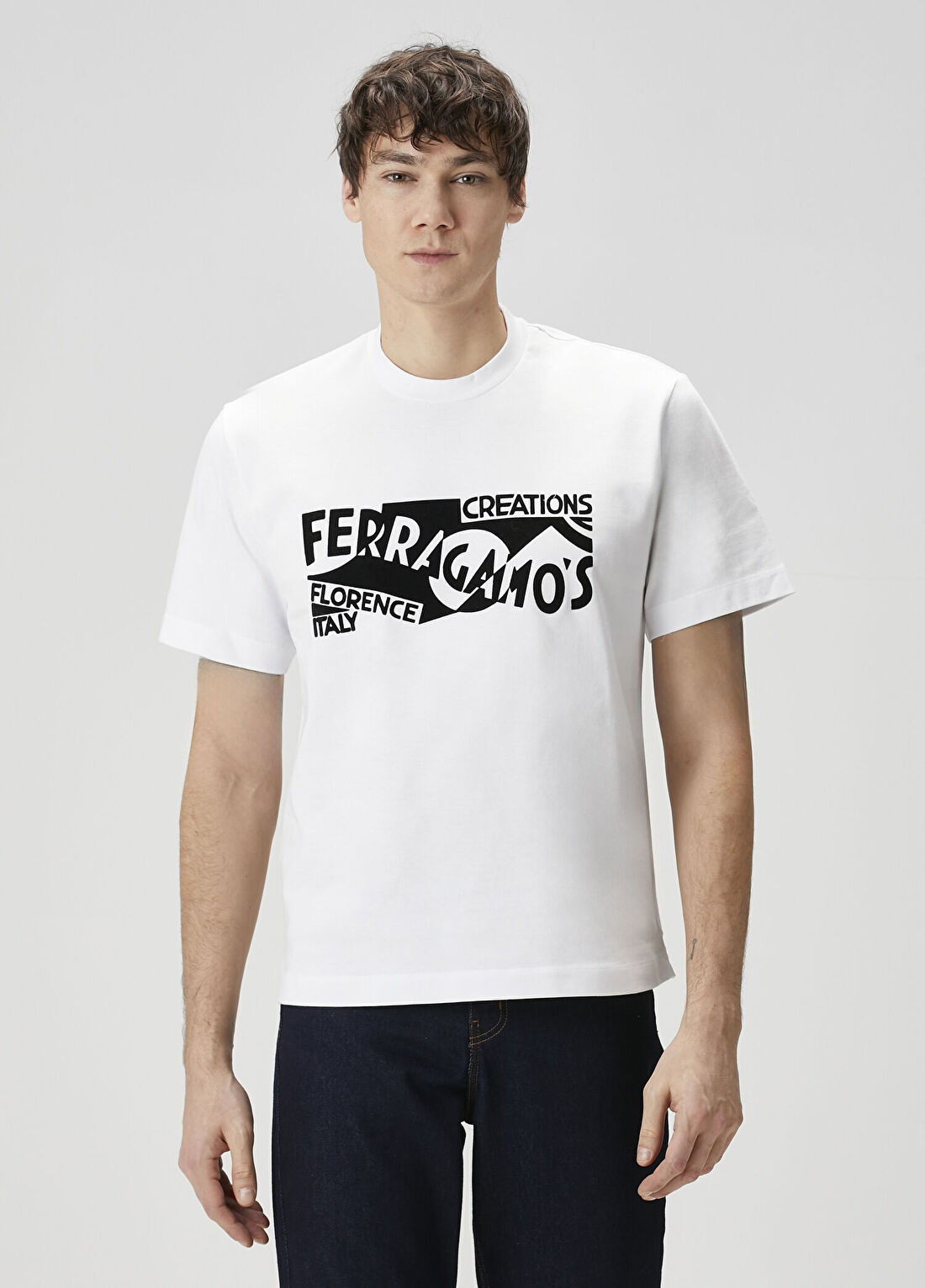 Ferragamo Beyaz Logo Baskılı T-shirt