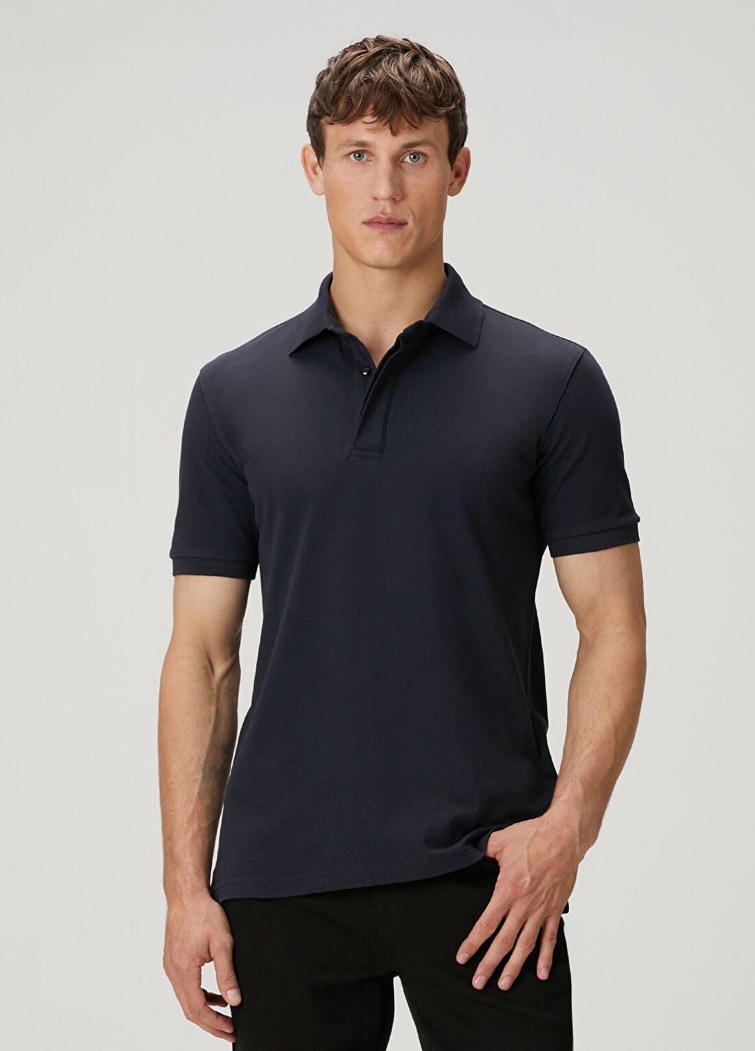 Bernotti Lacivert Polo Yaka Logo Baskılı T-shirt