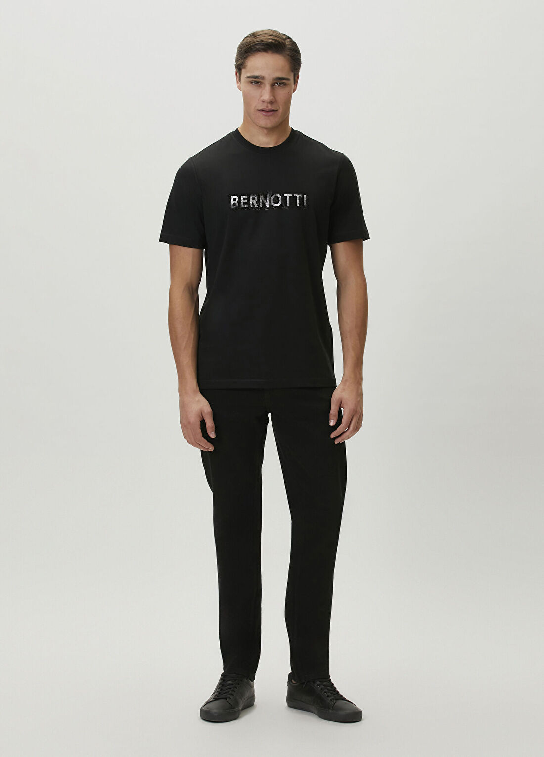 Bernotti Siyah Taş Baskılı Logo Detaylı T-shirt görsel 2