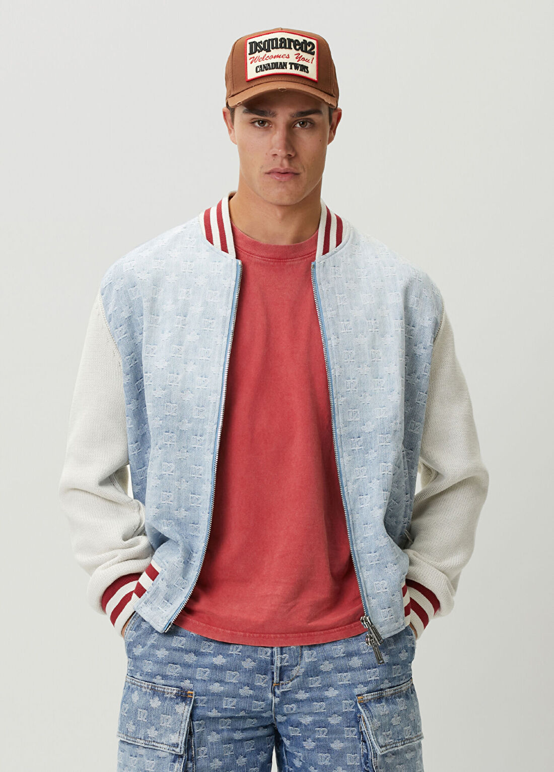 Dsquared2 Mavi Beyaz Logo Jakarlı Bomber Ceket