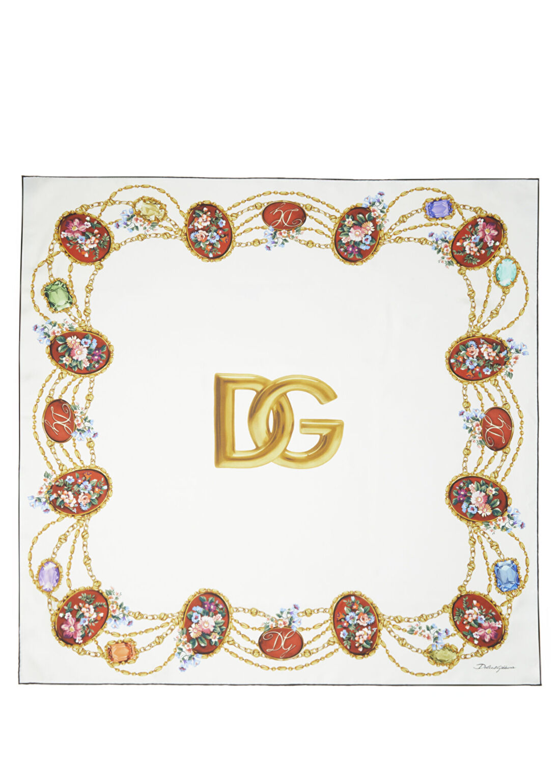 Dolce&Gabbana Beyaz Çiçek Desenli Kadın İpek Fular