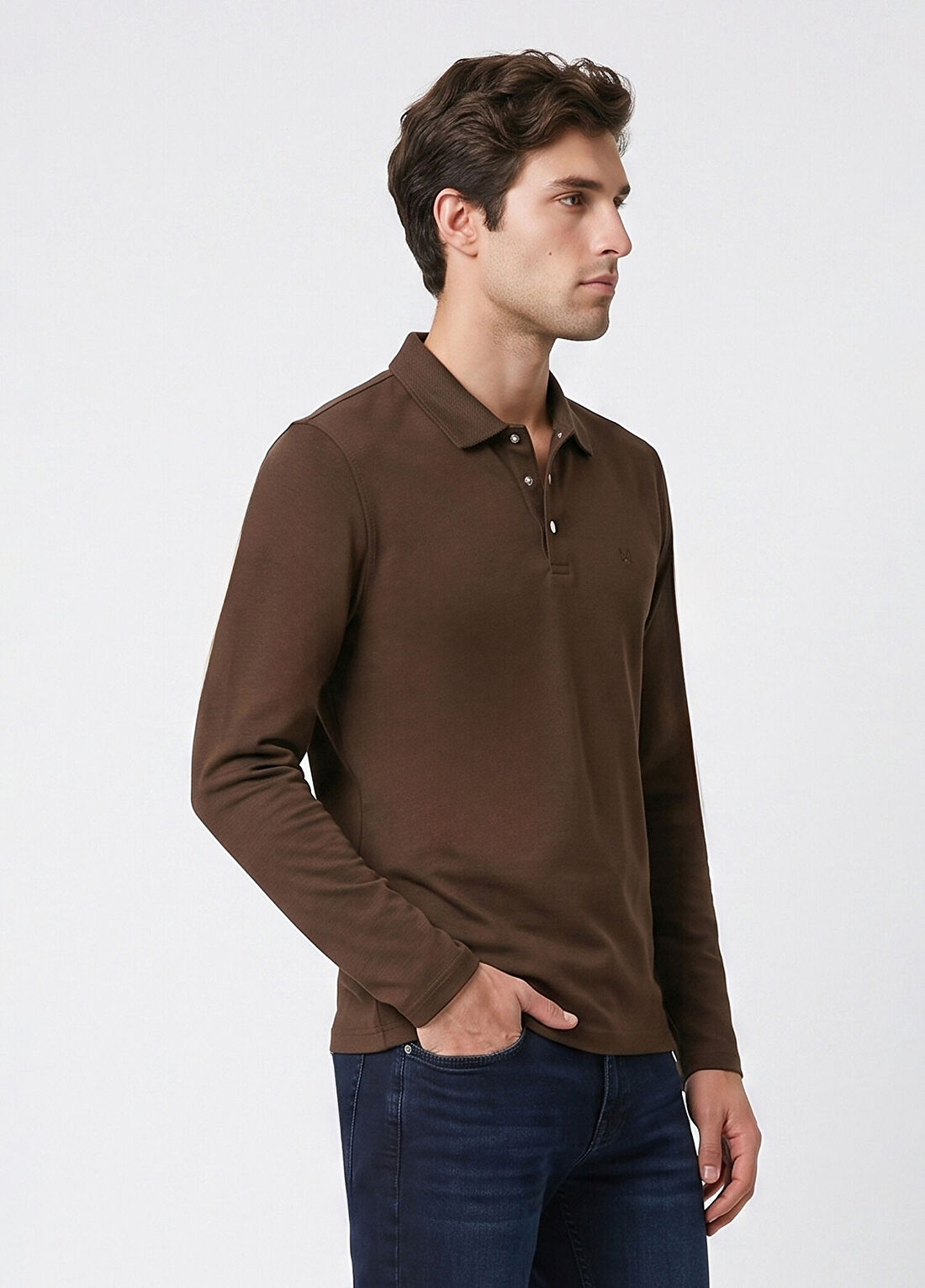 Network Haki NW Logolu Çıtçıtlı Polo Yaka Sweatshirt görsel 3
