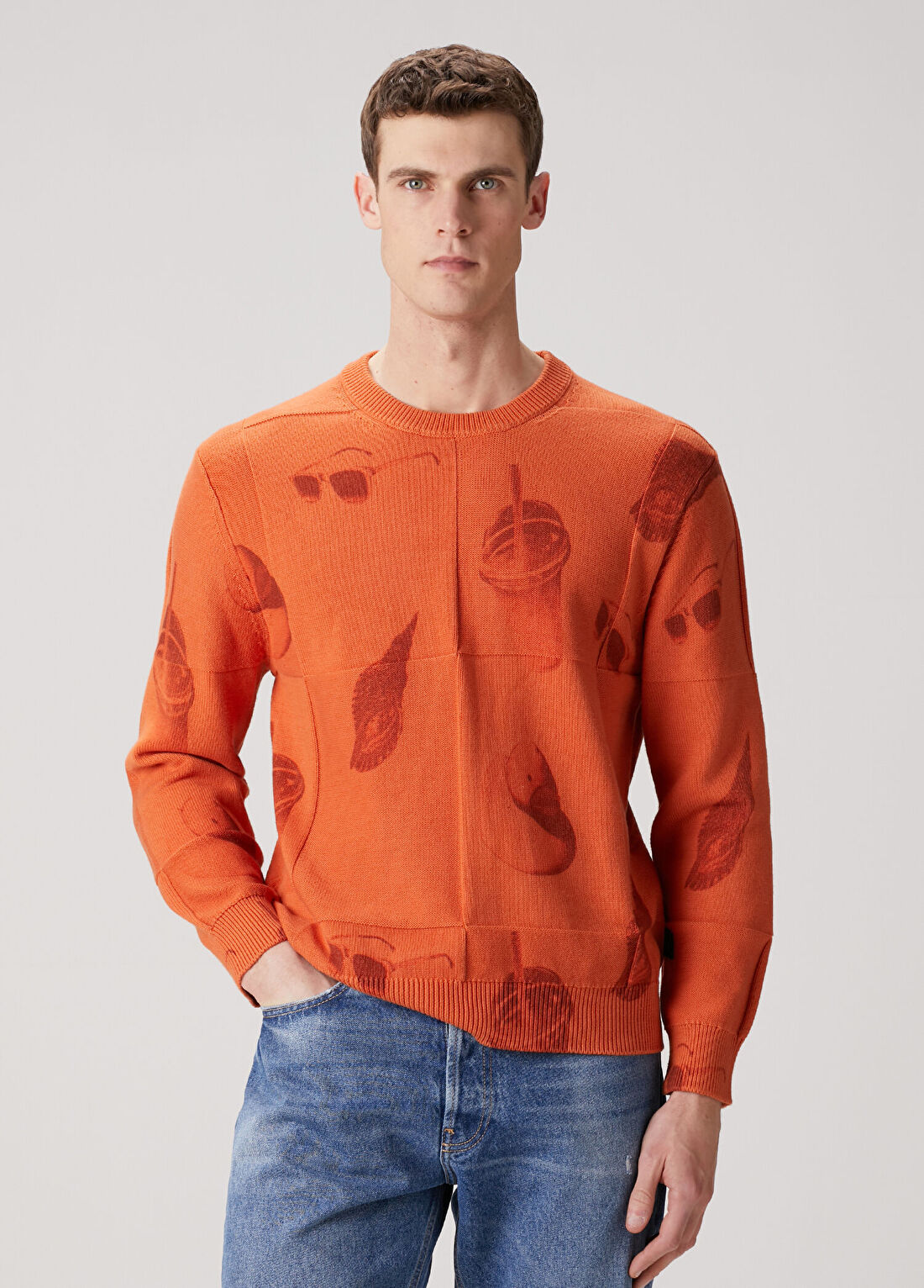 PS Paul Smith Turuncu Figür Jakarlı Patchworklü Kazak