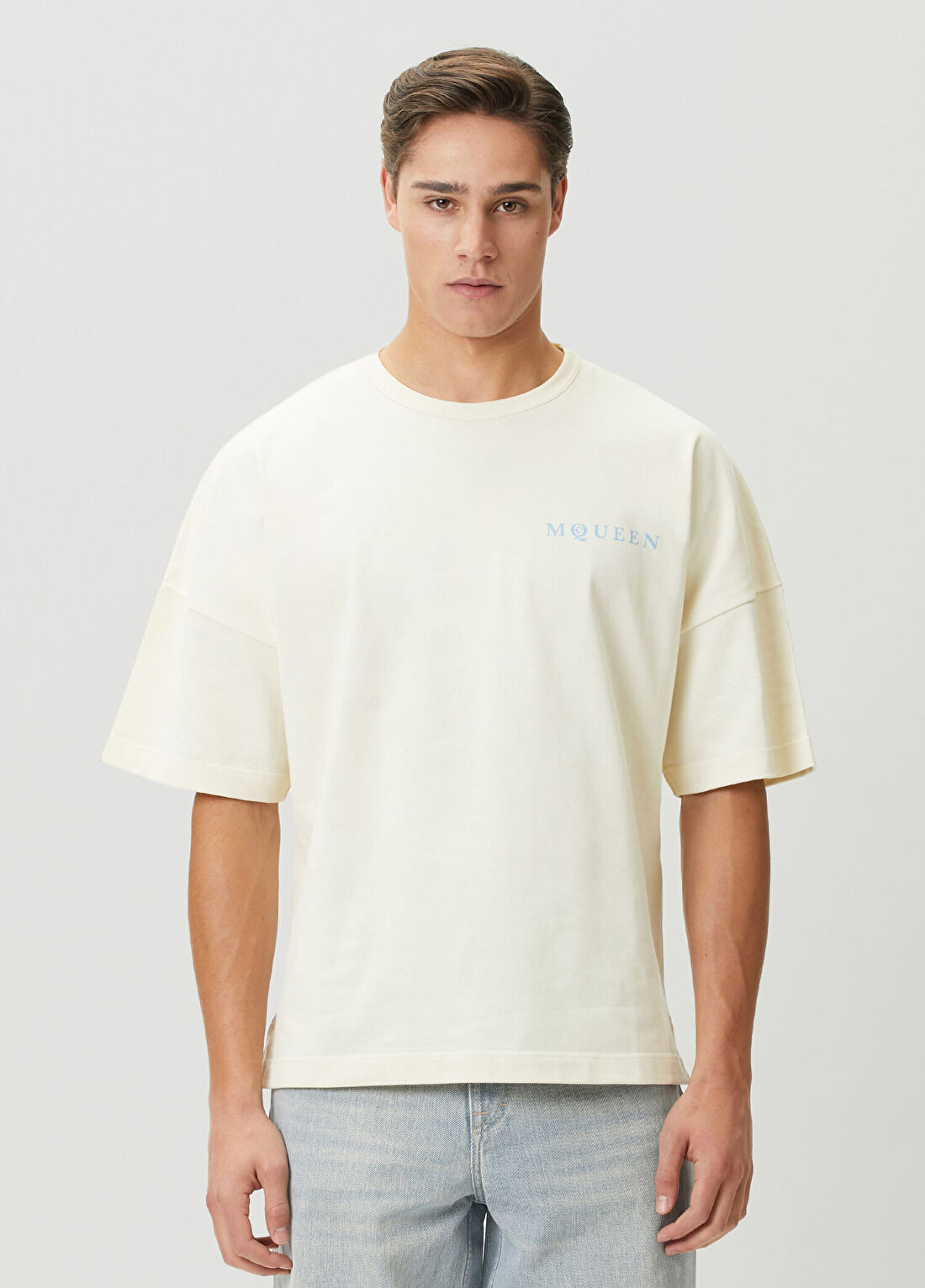 McQueen Ekru Logo Baskılı T-shirt