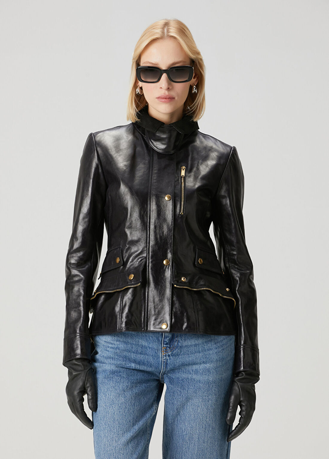 McQueen Lacivert Deri Ceket