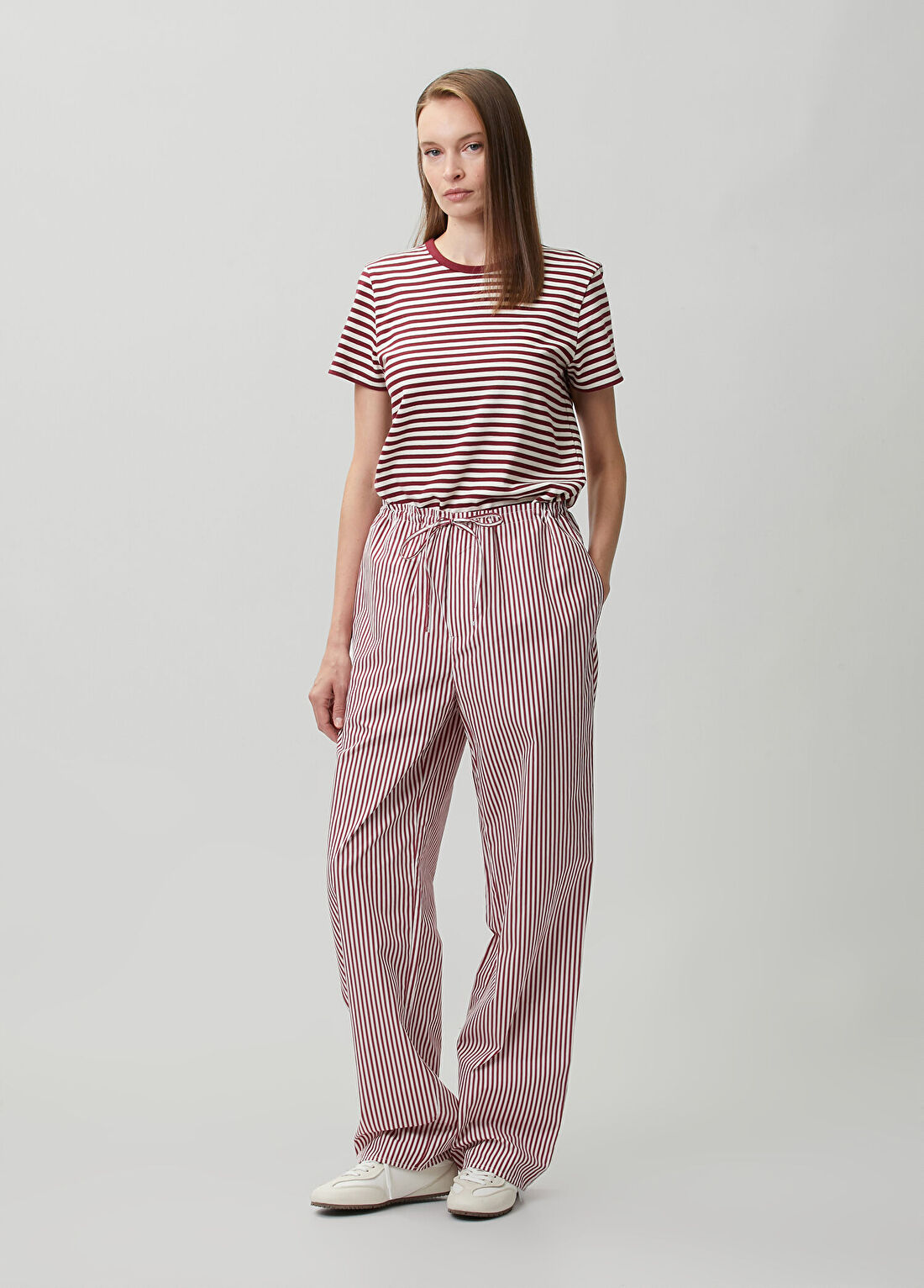 Ami Paris Bordo Beyaz Çizgili Poplin Pantolon