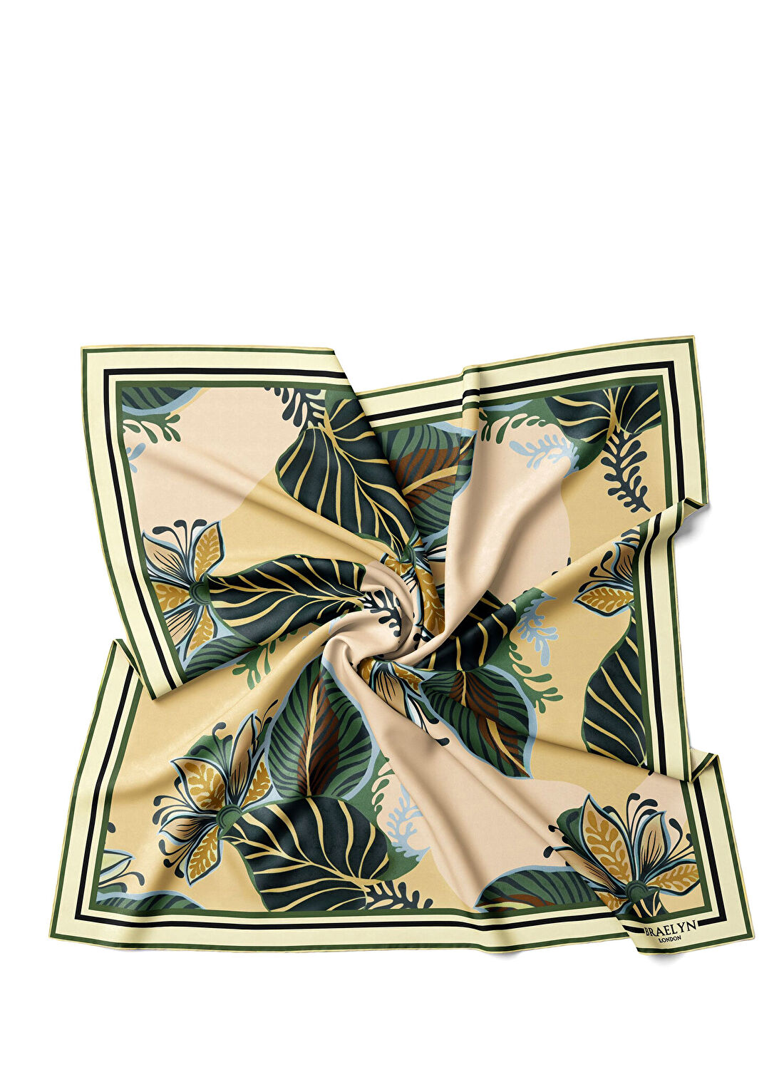 Braelyn London Sunkissed Palms Bej Yeşil Twill İpek Kadın Eşarp görsel 2