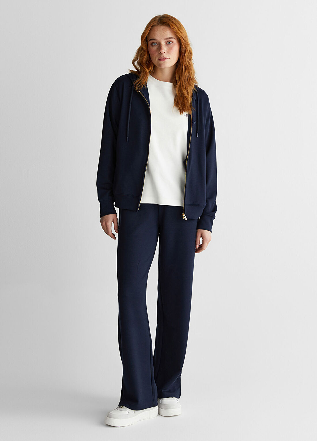 Gant Lacivert Standart Fit Kapüşonlu Fermuarlı Kadın Sweatshirt görsel 3