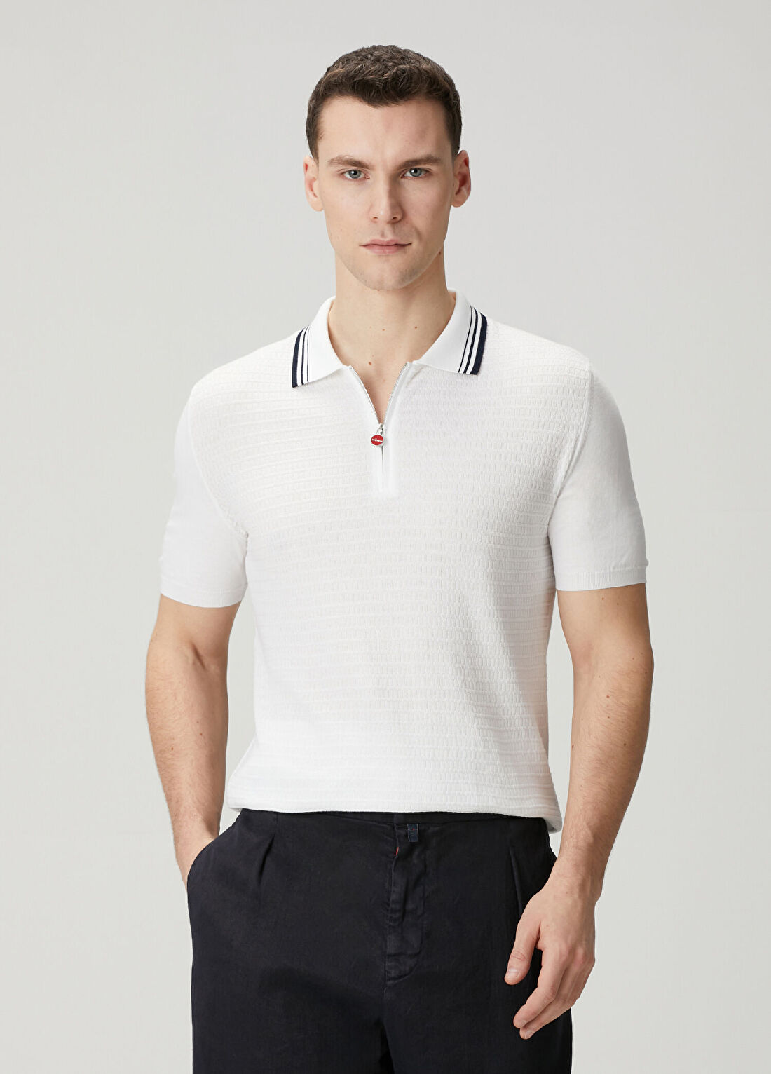 Kiton Lacivert Beyaz Polo Yaka T-shirt